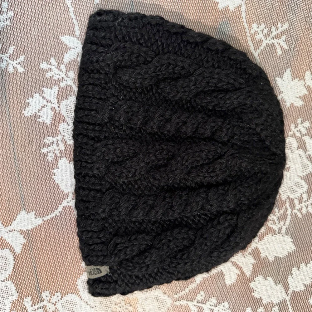 The North Face Beanie Unisex One Size Black Excellent Cable Knit Wool Blend